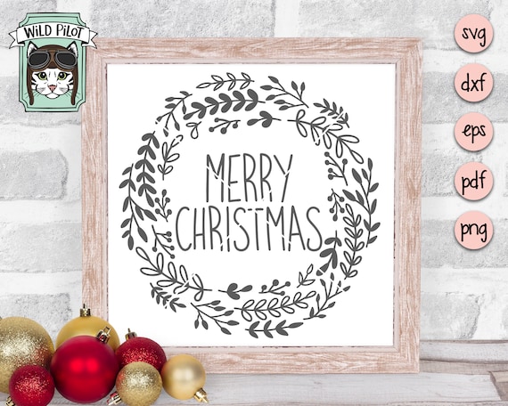 Merry Christmas SVG file, Merry Christmas cut file, Christmas Wreath svg, Wreath cut file, Wreath svg file, Laurel Wreath svg