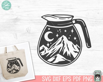 Coffee SVG, Coffee Pot Mountain Scene svg, Coffee Lover svg, Outdoors svg, Coffee and Camping svg, Coffee png, Coffee Pot svg file