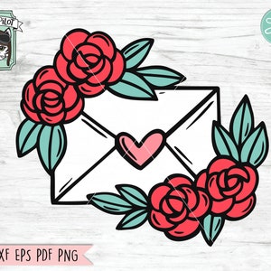 Sobre SVG Cut File, Valentines Day svg, Love Letter SVG file, Envelope Flowers svg, Valentines Cut File, Wedding Card Box svg