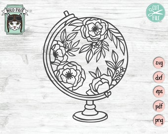 Floral Globe SVG, Travel SVG, Adventure svg file, Flower Globe svg, Adventure Awaits Cut File, Globe SVG file, Map svg, Globe cut file