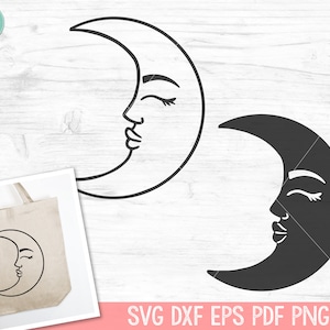 Moon SVG Cut File, Moon PNG, Man in the Moon SVG file, Moon Clipart, Moon Face svg, Crescent Moon svg, Moon Face Profile svg, Moon Vector