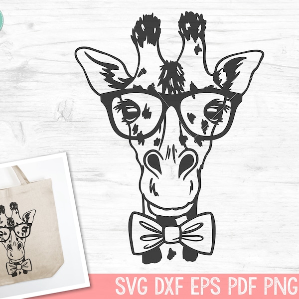 Giraffe svg, Giraffe with Glasses Bowtie svg, Giraffe png, Animal Face svg, Cute Giraffe Face png, Eyeglasses svg, Zoo Animals Glasses svg