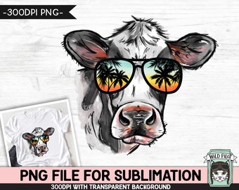 Cow Sunglasses SUBLIMATION PNG, Summer glasses Cow png, Cow Palm Tree Glasses png file, Sunglasses Cow Face png file, Cow Beach Glasses png
