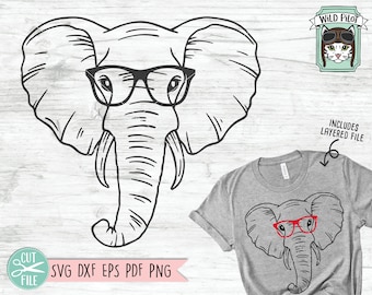 Elephant svg file, Elephant with Glasses svg, Elephant cut file, Animal Face, Cute Boy Elephant svg, Cute Elephant Face svg, Eyeglasses