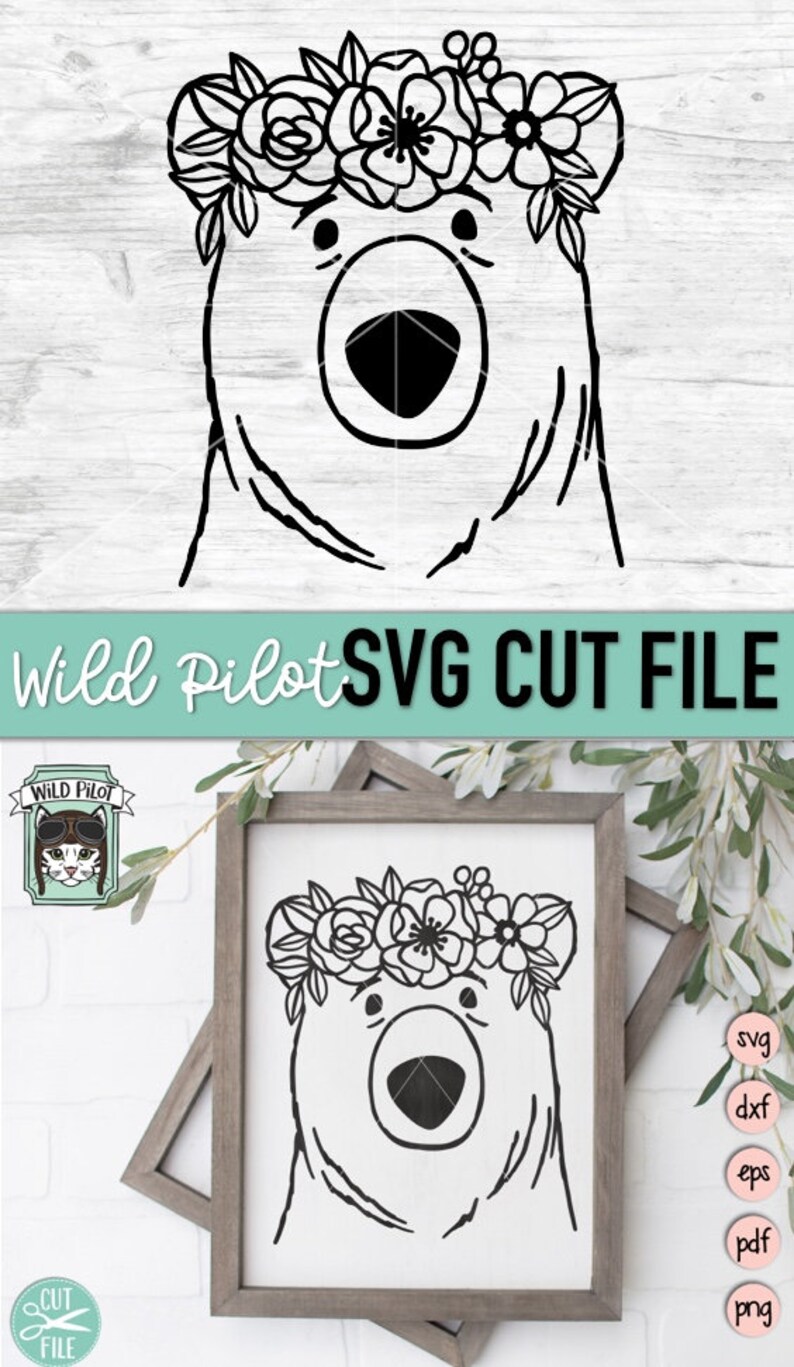 Download Bear Face SVG Bear with Flower Crown SVG Bear cut file | Etsy