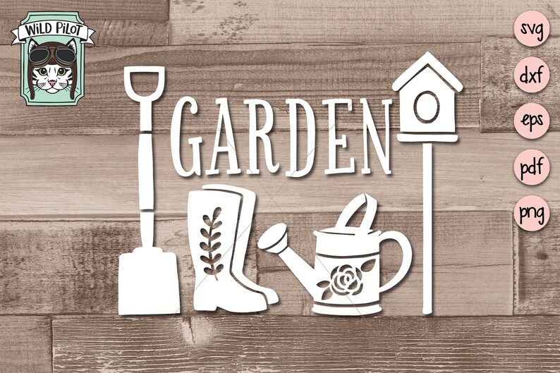 Garden SVG File, Gardening SVG, Garden Tools, garden sign, clip art, cut file, stencil, Shovel, Rain Boots, Watering Can, Birdhouse image 3