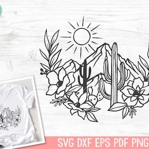 Cactus SVG, Succulent SVG, Cactus Cut File, Desert Scene svg, Flowers svg, Floral svg, Cactus Scene svg, Mountain Scene svg, Western svg