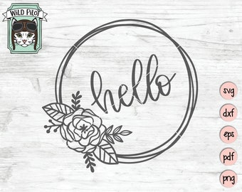 Fichier SVG Bonjour, Couronne de fleurs svg, clipart Couronne de cercle, Bonjour Couronne svg, Fichier coupé Couronne, Couronne florale svg, vecteur de Couronne de fleurs