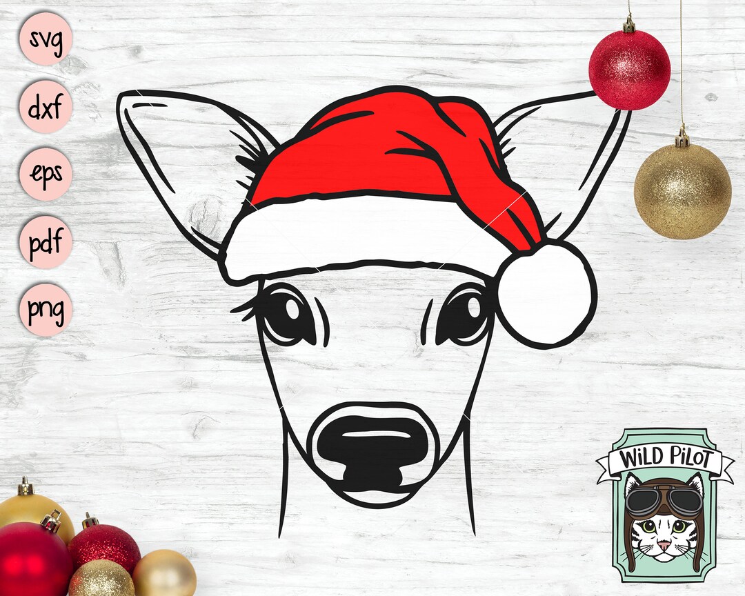 Deer Santa Hat Svg File, Reindeer With Hat Svg, Christmas Svg File ...