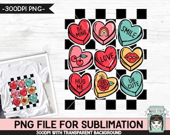 Candy Hearts SUBLIMATION design PNG, Retro Valentines Day PNG sublimation file, Candy Hearts png file, Valentines Day Candy Sublimation png