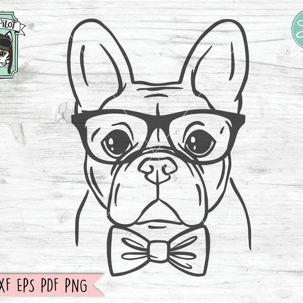 Französisch Bulldogge Svg-Datei, Frenchie mit Brille Svg, Frenchie geschnitten Datei, Hund Svg-Datei, niedlichen Hund, Hund Bowtie, Frenchie Svg-Datei, Nerd, Nerdy