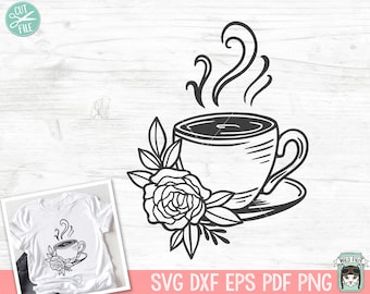 Coffee SVG, Coffee Lover SVG, Floral Coffee Cup SVG, Coffee Cup Flower svg, Coffee png file, Floral Mug svg, Floral Teacup, Flower Tea Cup