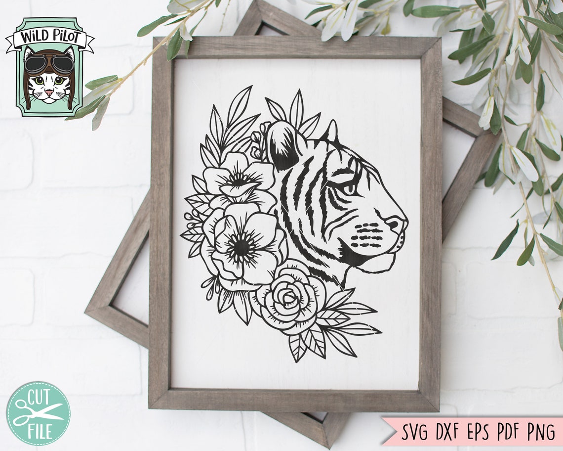 Tiger SVG File Tiger With Flowers SVG Floral Tiger Svg - Etsy
