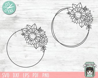 Flower Frame SVG, Round Flower Frame SVG, Sunflower Frame svg, Sunflower Wreath svg, Offset Flower Wreath svg, Flower Monogram Frame