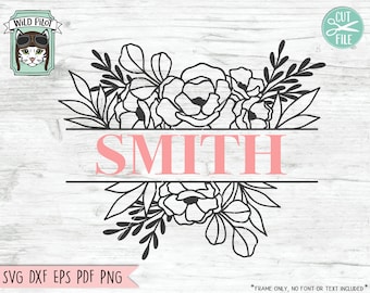 Floral Split Monogram Frame SVG file, Split Monogram svg, Flower Monogram Frame, Flower Border Frame, Floral Monogram Border cut file
