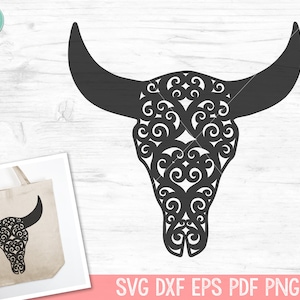 Cow Skull SVG Cut File, Bull Skull SVG, Mystical svg, Scroll svg, Cow Skull png, Southwest SVG, Boho svg, Longhorn svg, Buffalo, Bohemian