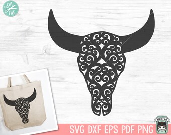 Cow Skull SVG Cut File, Bull Skull SVG, Mystical svg, Scroll svg, Cow Skull png, Southwest SVG, Boho svg, Longhorn svg, Buffalo, Bohemian