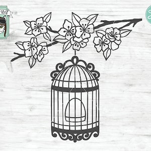 Birdcage SVG file, Cherry Blossom SVG file, Birdcage cut file, Vintage svg file, Vintage cut file, Tree Branch, Flower svg file, Bird cage