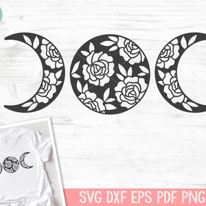Mond SVG Schnittdatei, Halbmond SVG Schnittdatei, Mondphasen SVG, MondBlumen SVG Schnittdatei, Mond Floral svg Cut Datei, Mond PNG
