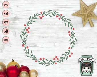 Christmas Wreath svg file, Christmas svg, Christmas Wreath cut file, Christmas Monogram Frame svg, Holly, Evergreen, Holiday Wreath cut file