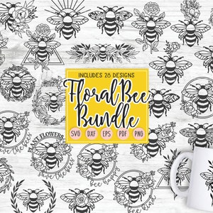 Floral Bee Bundle svg, Flower Bee svg-Datei, Save the Bees svg, Bee Kind, Bee Happy svg, Floral Bee cut-Datei, Sonnenblume, Rose, Blätter, Kranz