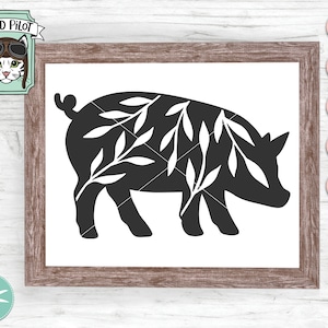 Pig SVG file, Pig Silhouette SVG, Pig Cut File, Pig Clipart, Pig Leaves Clip art, Farm svg file, Kitchen svg, Kitchen sign cut file, Animal