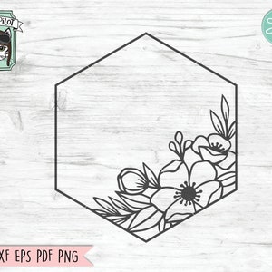 Flower Frame SVG, Wreath SVG file, Flower Hexagon svg, hexagon frame svg, Flower Monogram frame, Hexagon Floral cut file, name sign svg