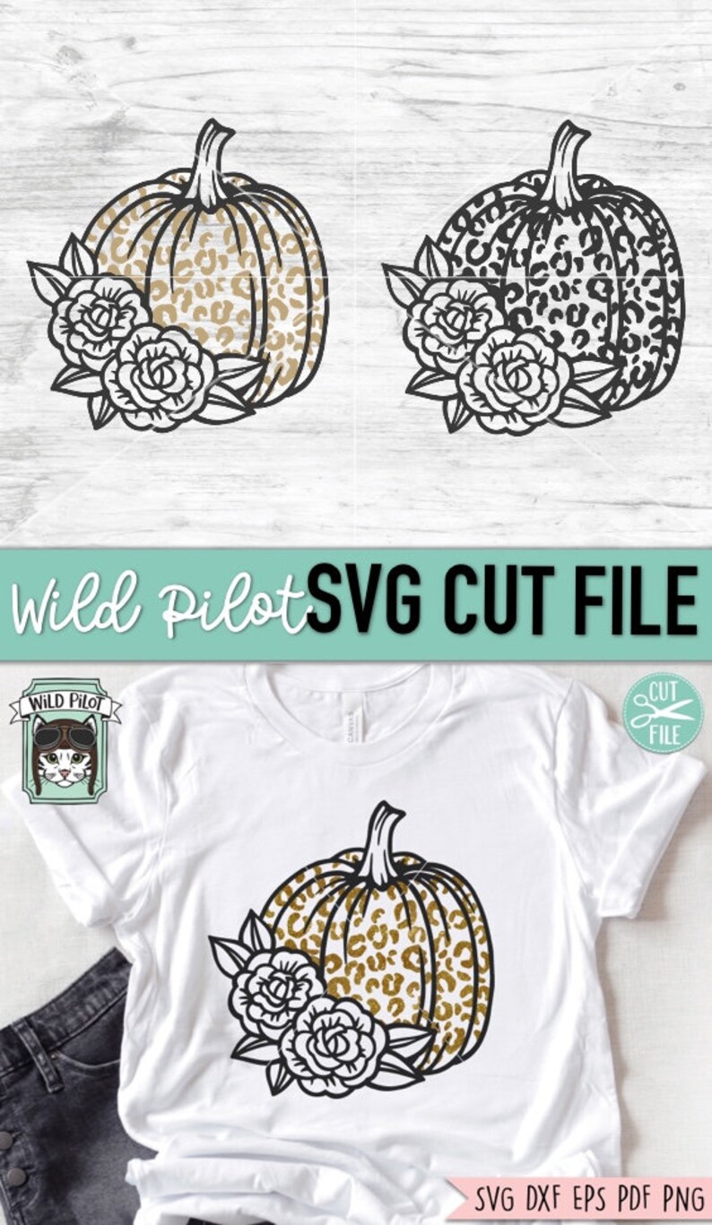 May include: A digital design featuring a pumpkin with a leopard print pattern and gold glitter accents. The pumpkin is adorned with two roses. The design is perfect for creating fall-themed crafts, apparel, and home decor.