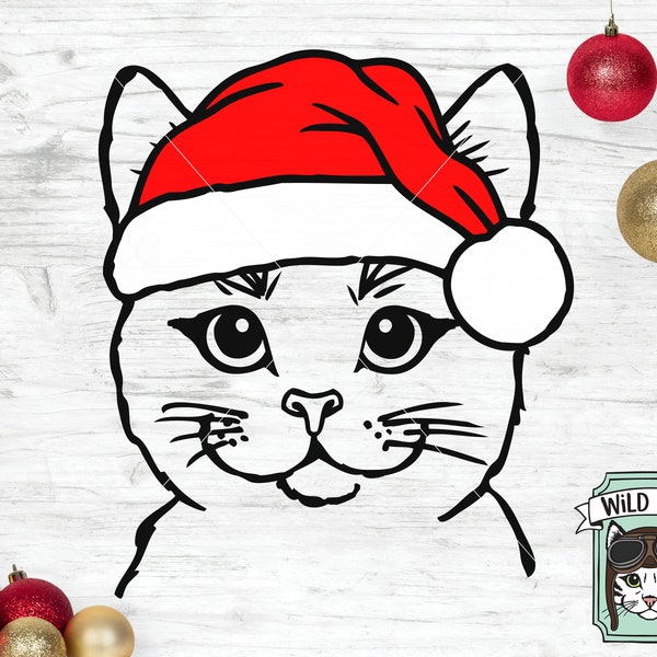 Cat Santa hat svg file, Cat with Hat svg, Christmas svg file, Cat svg, Christmas cut file, Christmas Animals svg, Animal Santa hat svg