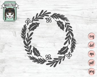 Christmas Wreath svg file, Christmas svg, Christmas Wreath cut file, Christmas Monogram Frame svg, Holly, Evergreen, Holiday Wreath cut file