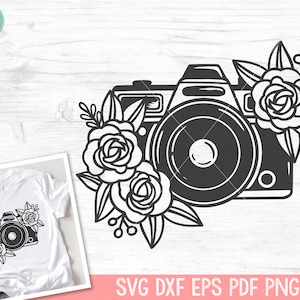 Floral Camera SVG file, Flower Camera cut file, Photography SVG file, Photographer SVG file, Camera with Flowers svg cut file