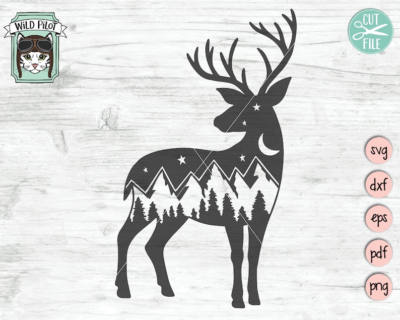 Download Deer SVG Deer Silhouette SVG Deer Mountain Scene Forest | Etsy