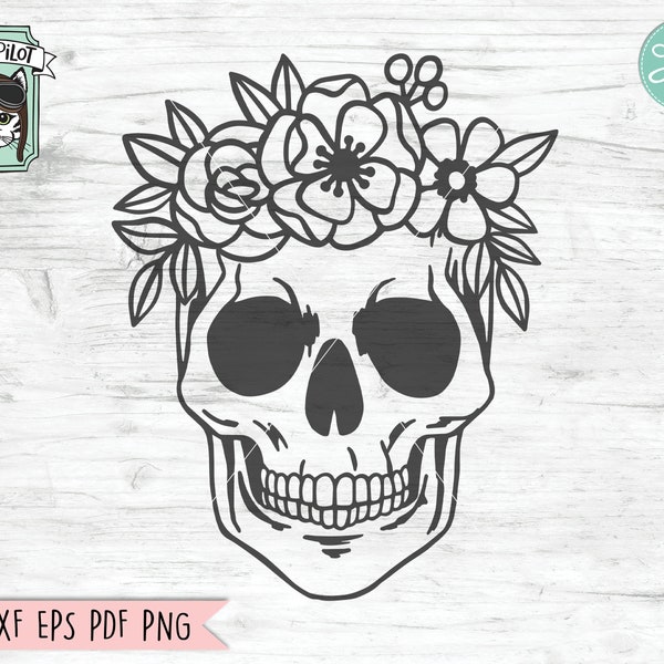 Skull SVG, Flower Skull SVG, Halloween SVG, Skull Cut File, Floral Skull png, Sugar Skull Svg, Skull Flower Crown svg, Gothic svg, Goth svg