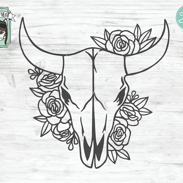 Cow Skull Flowers SVG, Cow Skull Floral SVG, Bull Skull Floral SVG, Bull Skull Flower svg, Southwest svg, Boho svg, Longhorn svg, Bohemian