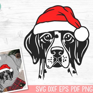 Perro Santa sombrero svg archivo, Perro de Navidad svg, Alemán de pelo corto Pointer svg, Archivo de corte de Navidad, Animales de Navidad, Pointer Santa archivo png