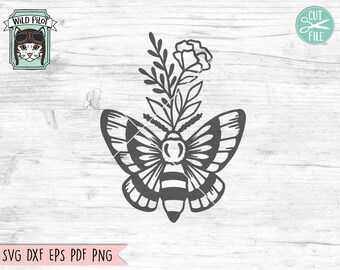 Plik SVG Moth, Mistyczny plik SVG, Kwiatowy ćma SVG, Kwiatowy plik do cięcia Moth, Witchy plik SVG, Plik do cięcia Moth, Clipart Moth, Mistyczny plik do cięcia