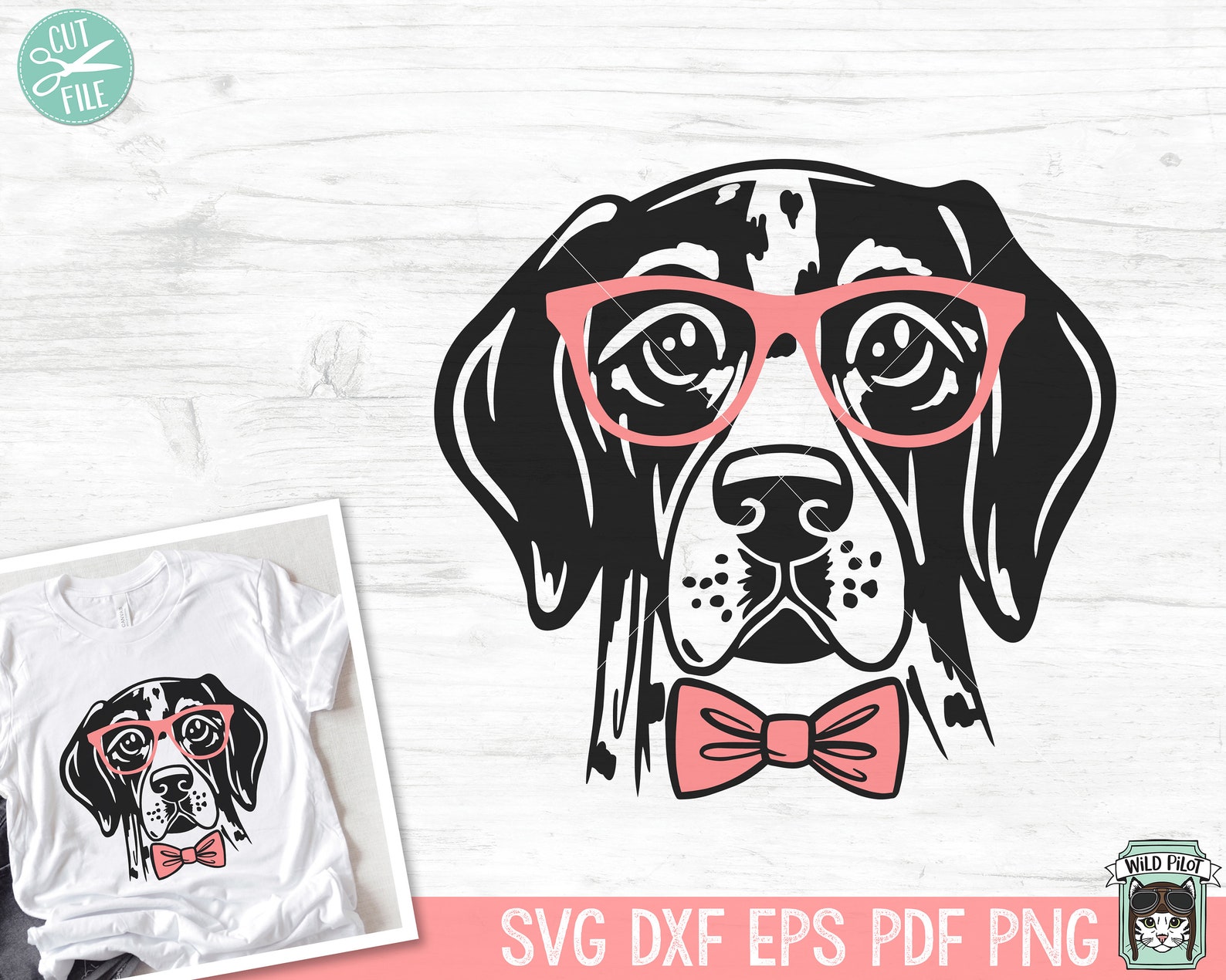 Pointer Svg File Dog With Glasses Svg Dog With Bowtie Svg Etsy