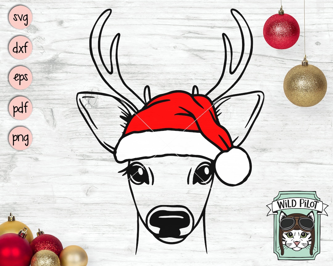 Deer Santa Hat Svg File, Reindeer With Hat Svg, Christmas Svg File ...