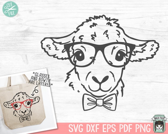 Lamb Glasses SVG Cut File, Easter SVG, Easter Lamb svg, Animal Face svg, Sheep Cut File, Lamb Glasses Bowtie, Christian svg, Sheep Glasses