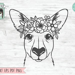 Kangaroo SVG file, Kangaroo with Flower Crown SVG, Kangaroo cut file, Animal Face, Floral Crown, Flowers on Head, Australia svg file