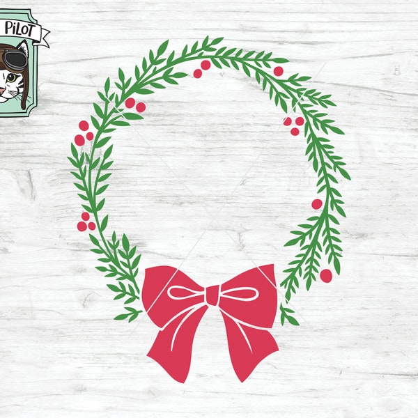 Christmas Wreath svg file, Christmas svg, Christmas Wreath cut file, Merry Christmas svg, Monogram Frame svg, Holly svg, Bow svg, Evergreen