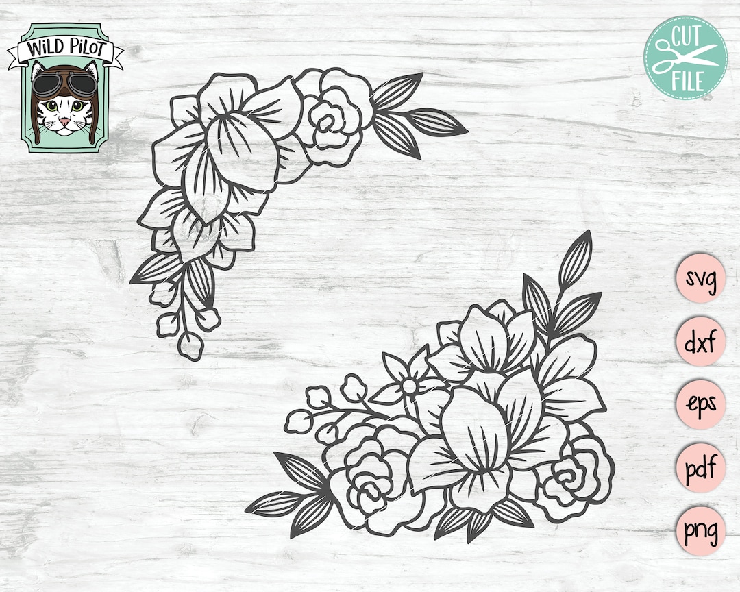 Flowers SVG File, Flower Cut File, Floral Corner Svg, Flower Border ...