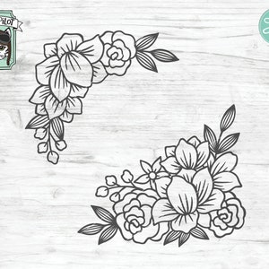 Flowers SVG File, Flower cut file, Floral Corner svg, Flower Border, wedding, Flower corner, floral cut file, frame, chalkboard sign stencil image 1