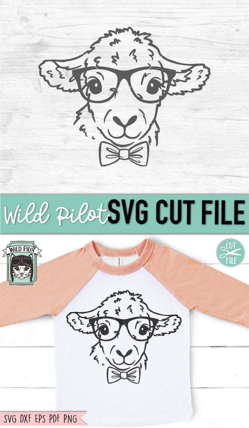 May include: A black and white line drawing of a sheep wearing glasses and a bow tie. The sheep is looking directly at the viewer. The image is on a white background.
