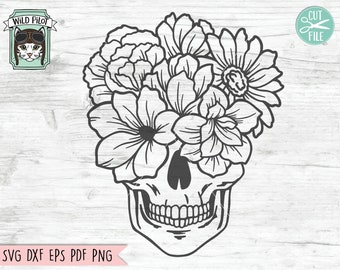Skull svg file, Flower Skull svg, Skull cut file, Floral Skull svg file, halloween, gothic, skull with flowers svg file, witchy svg files