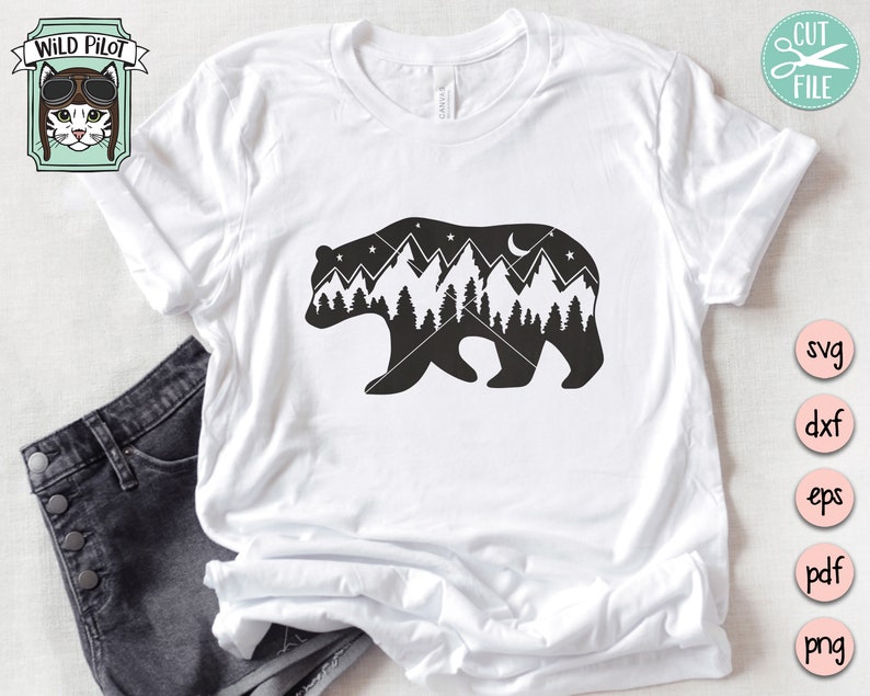 Bear SVG Bear Silhouette SVG Bear Mountain Scene Forest | Etsy