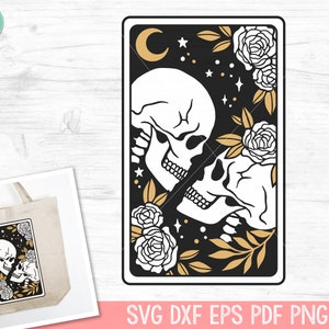 Tarotkaart Schedel svg, Floral Skull Tarot svg bestand, Lovers Tarot Card svg, halloween, gothic, bloem schedel svg, witchy svg, Tarot kaart png
