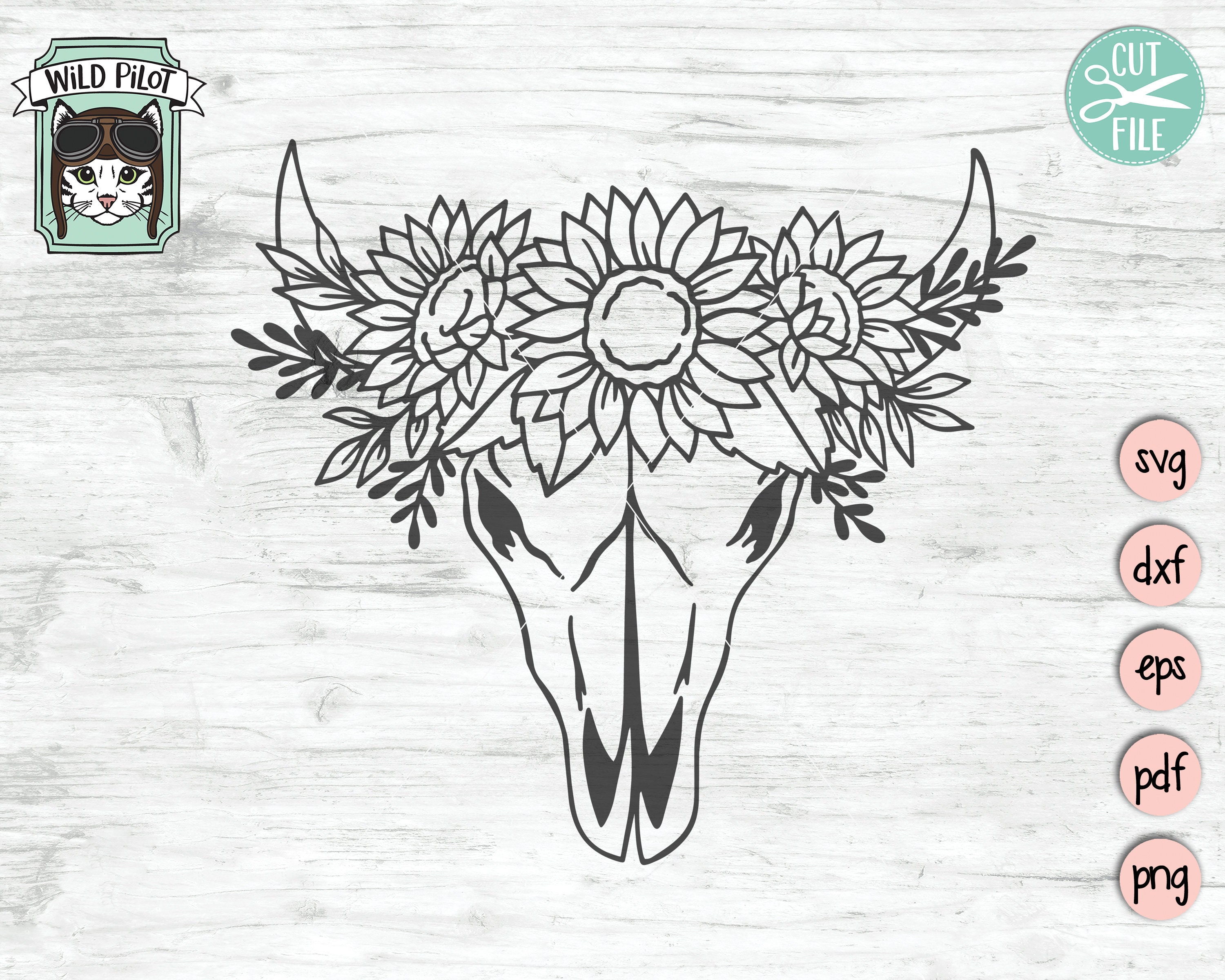 Cow Skull With Flowers SVG File Cow Skull Sunflowers Svg Etsy Canada