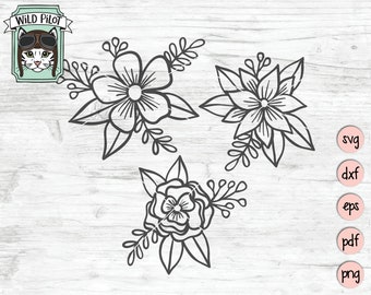 Flowers SVG file, Flowers cut file, Floral svg, Flower Accent svg file, Floral Border cut file, Flowers clip art, wedding, Flower Bundle svg