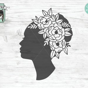 Donna faccia file SVG, Donna testa svg, File svg femminile, File taglio donna, File svg donna, Womans Profilo Silhouette, Corona di fiori, Femminista